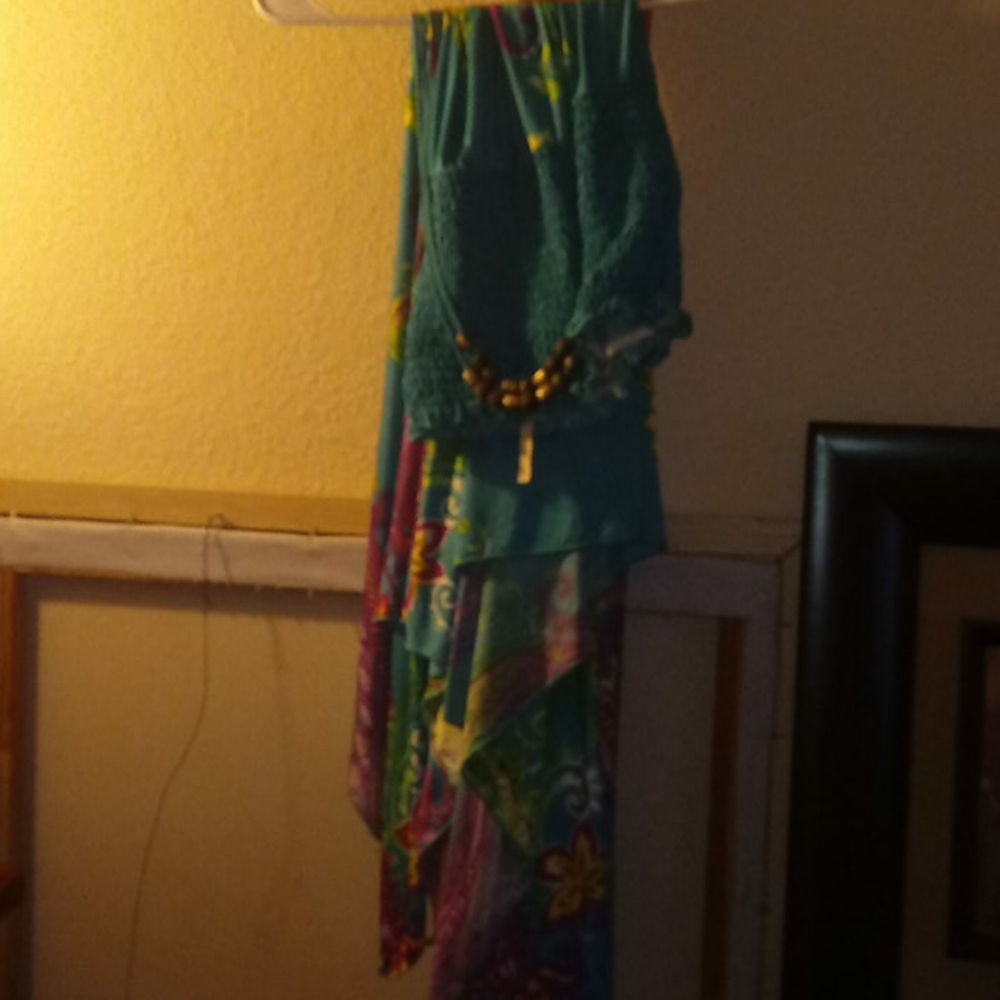 Teal and purple asymmetrical sundress